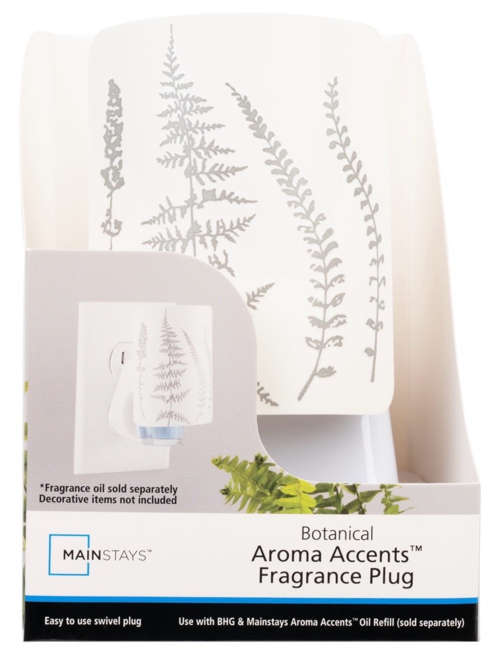Mainstays White Fragrance Plug with Gray Fern Motif